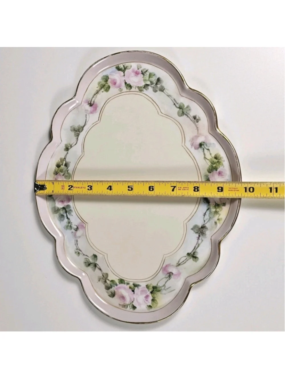 Antique GDA Limoges France Vanity Tray Hand Painted Pink Roses Gold Trim 1900